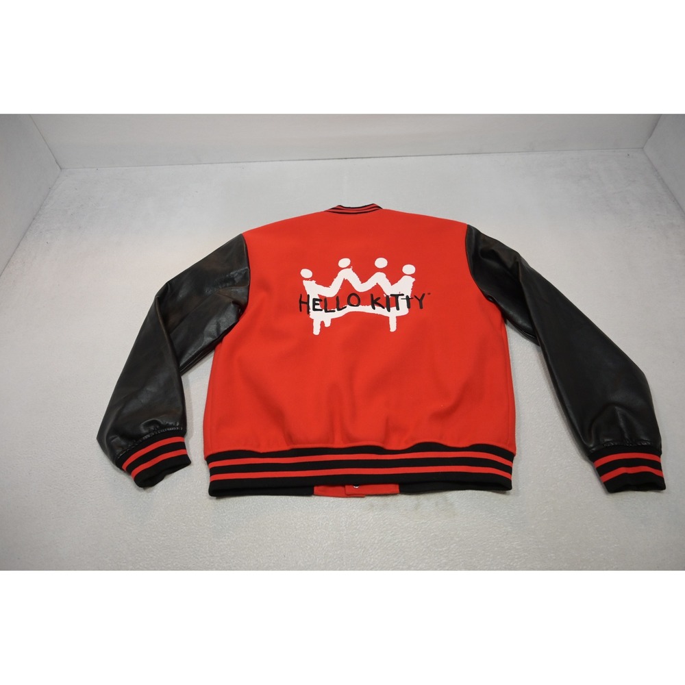 Forever 21 Hello Kitty Varsity Jacket Mens Large Red Black Faux Leather EUC